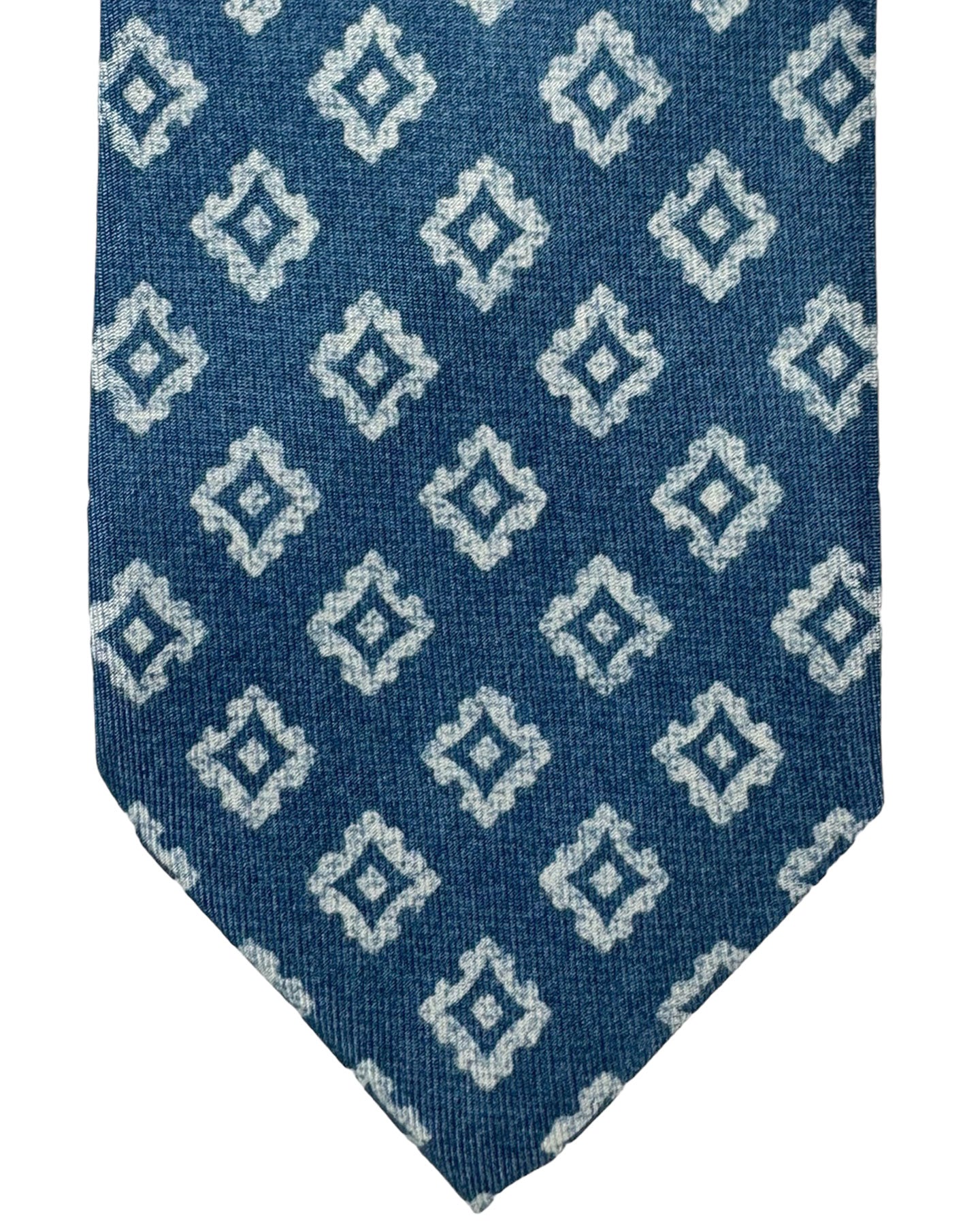 Barba Sevenfold Tie Blue Geometric Design - Sartorial Neckwear
