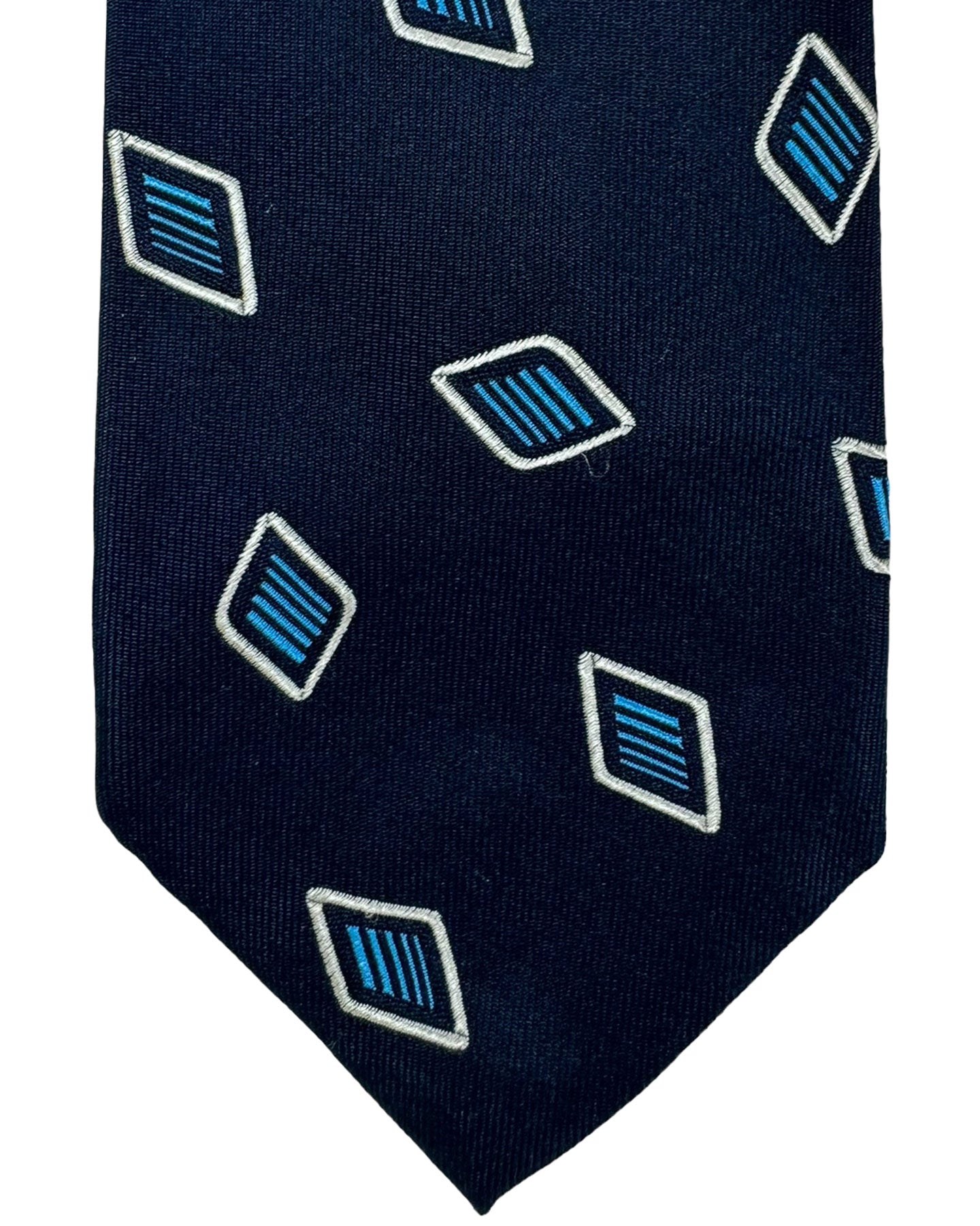 Barba Sevenfold Tie Navy Aqua Blue Diamonds Design - Sartorial Neckwear