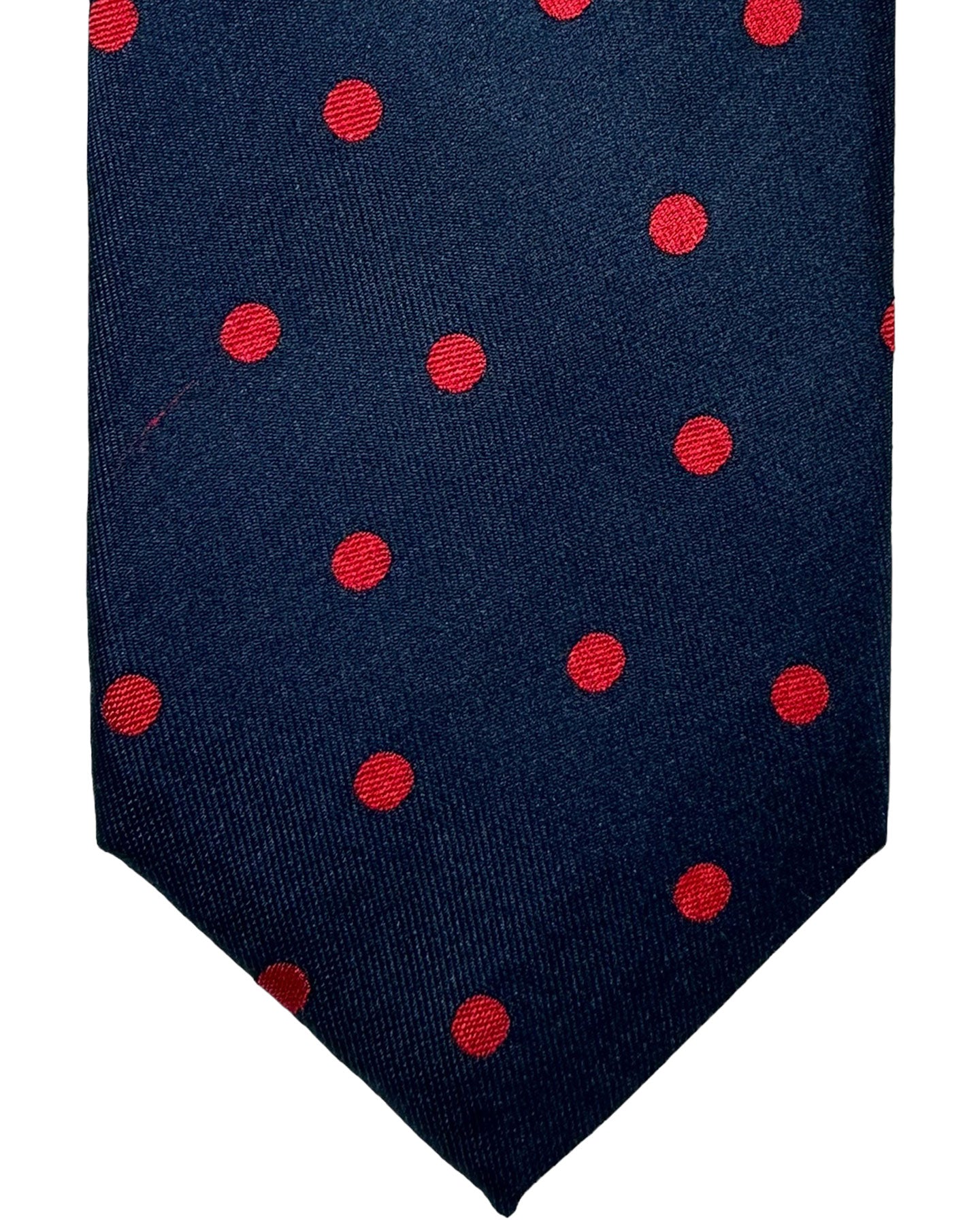 Barba Sevenfold Tie Midnight Blue Dark Red Dots Design - Sartorial Neckwear