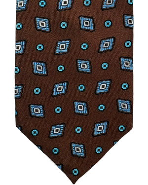 Barba Sevenfold Tie Brown Aqua Geometric Design - Sartorial Neckwear