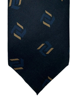 Barba Sevenfold Tie Midnight Blue Brown Geometric Design - Sartorial Neckwear