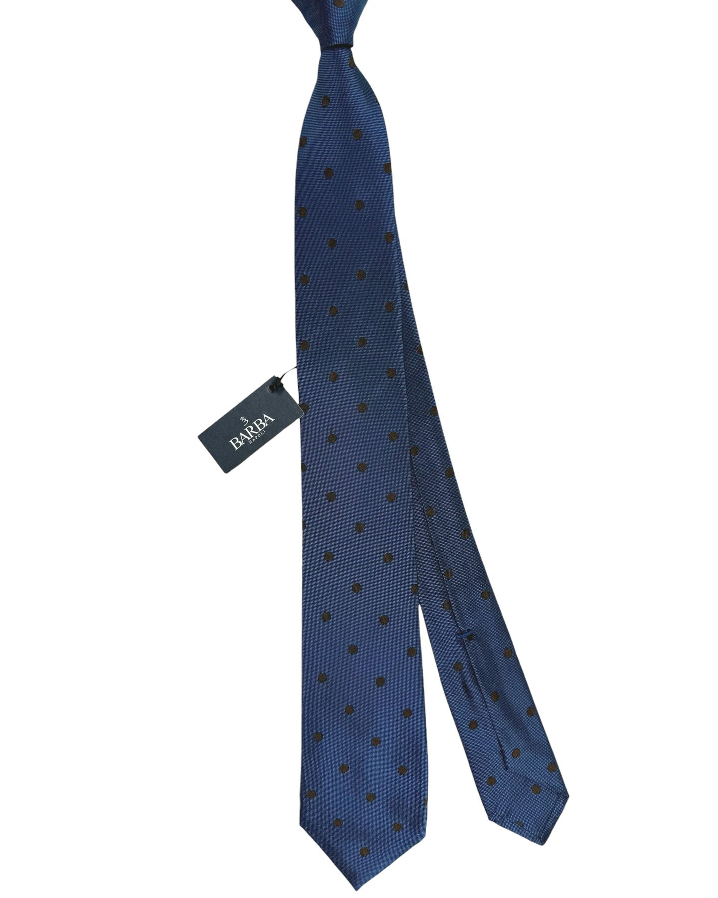 Barba Sevenfold Tie Midnight Blue Brown Dots Design - Sartorial Neckwear