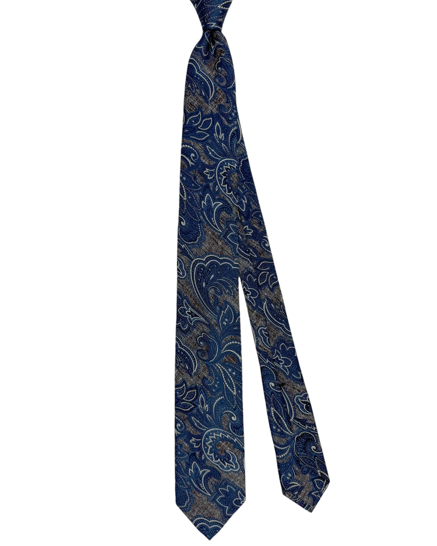 Barba Sevenfold Tie Gray Navy Ornamental Design - Sartorial Neckwear