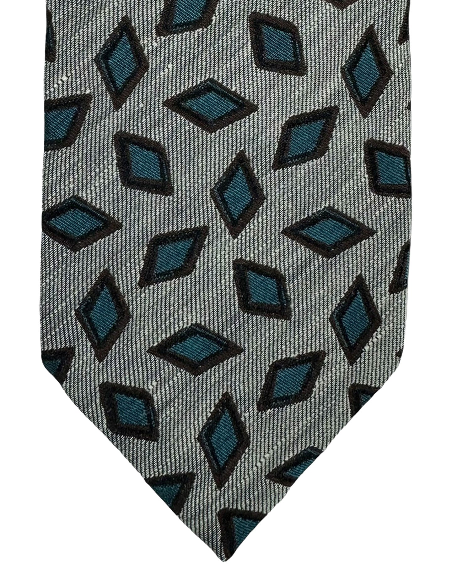 Barba Sevenfold Tie Gray Turquoise Diamonds Design - Sartorial Neckwear