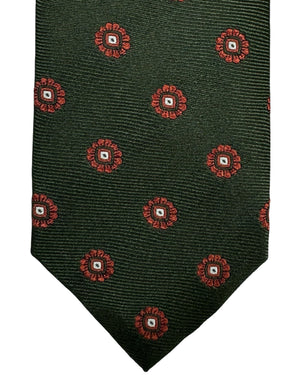 Barba Sevenfold Tie Dark Green Orange Mini Floral Design - Sartorial Neckwear