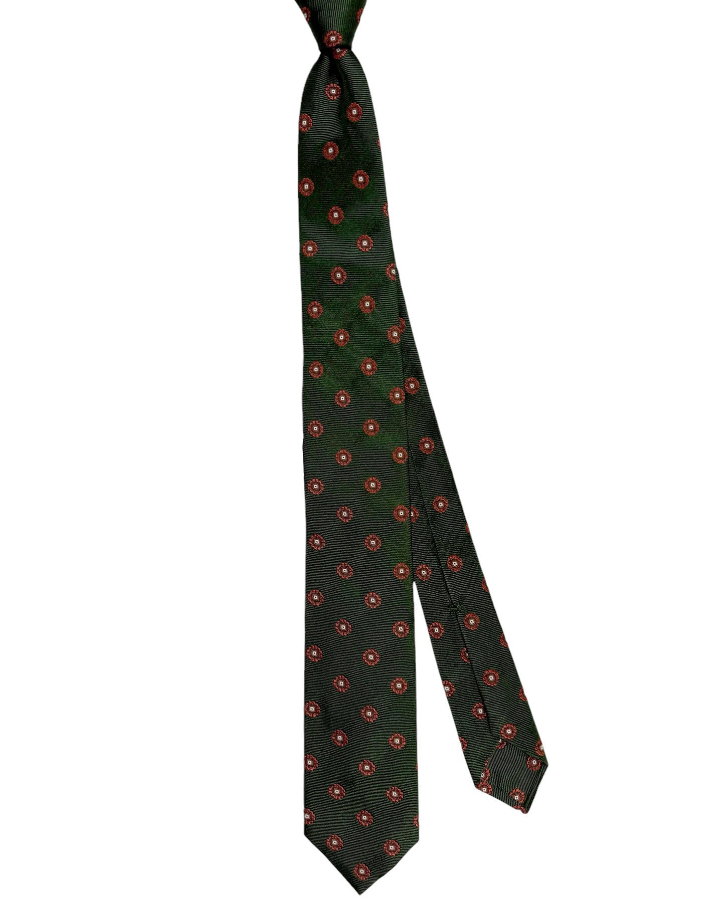 Barba Sevenfold Tie Dark Green Orange Mini Floral Design - Sartorial Neckwear