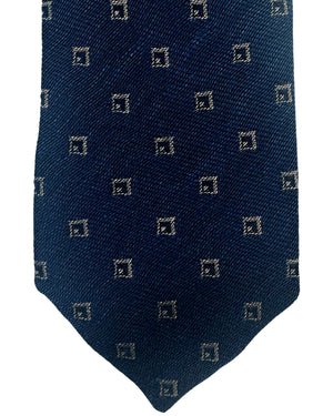 Barba Sevenfold Tie Dark Blue Taupe Geometric Design - Sartorial Neckwear