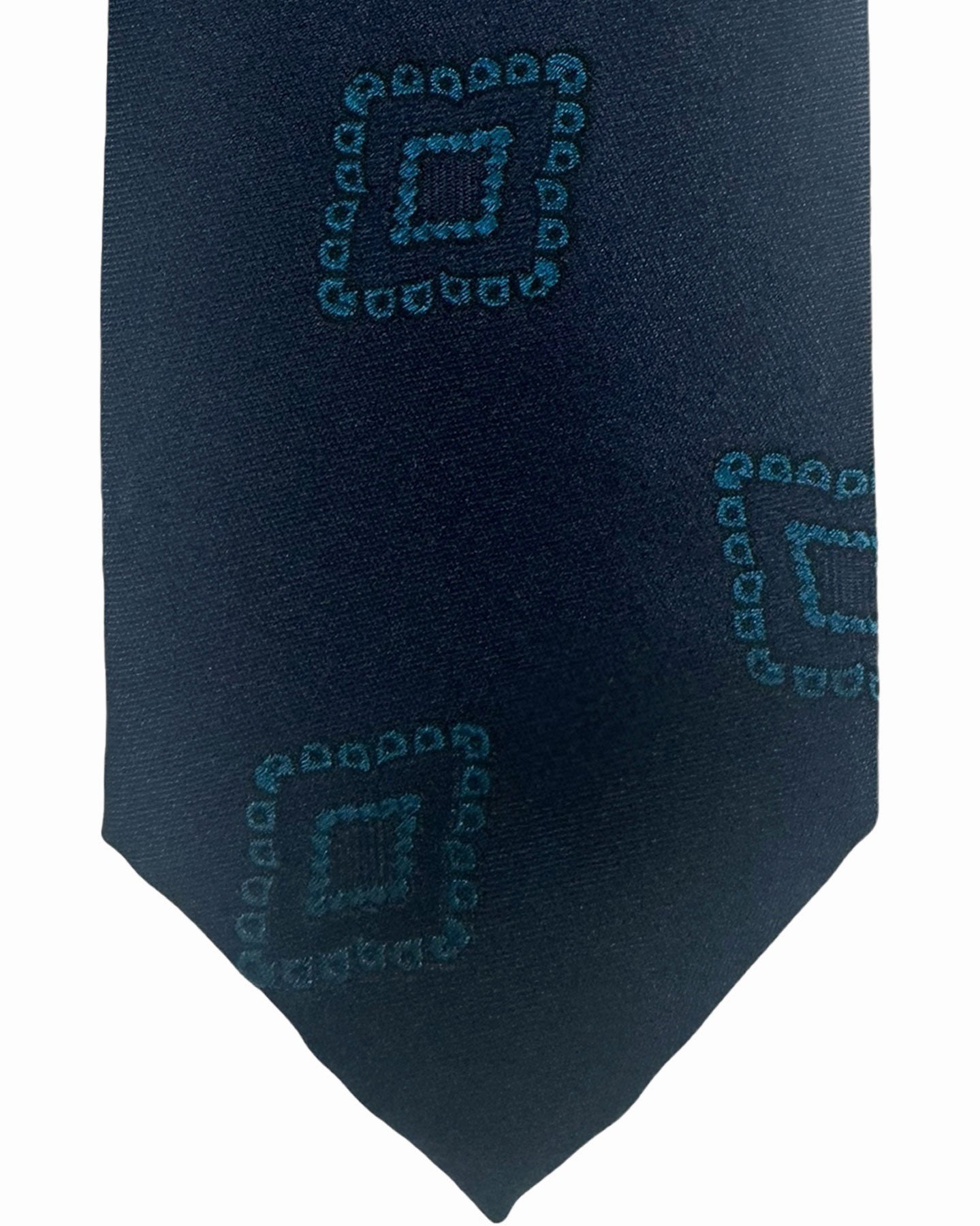 Barba Sevenfold Tie Dark Blue Turquoise Geometric Design - Sartorial Neckwear