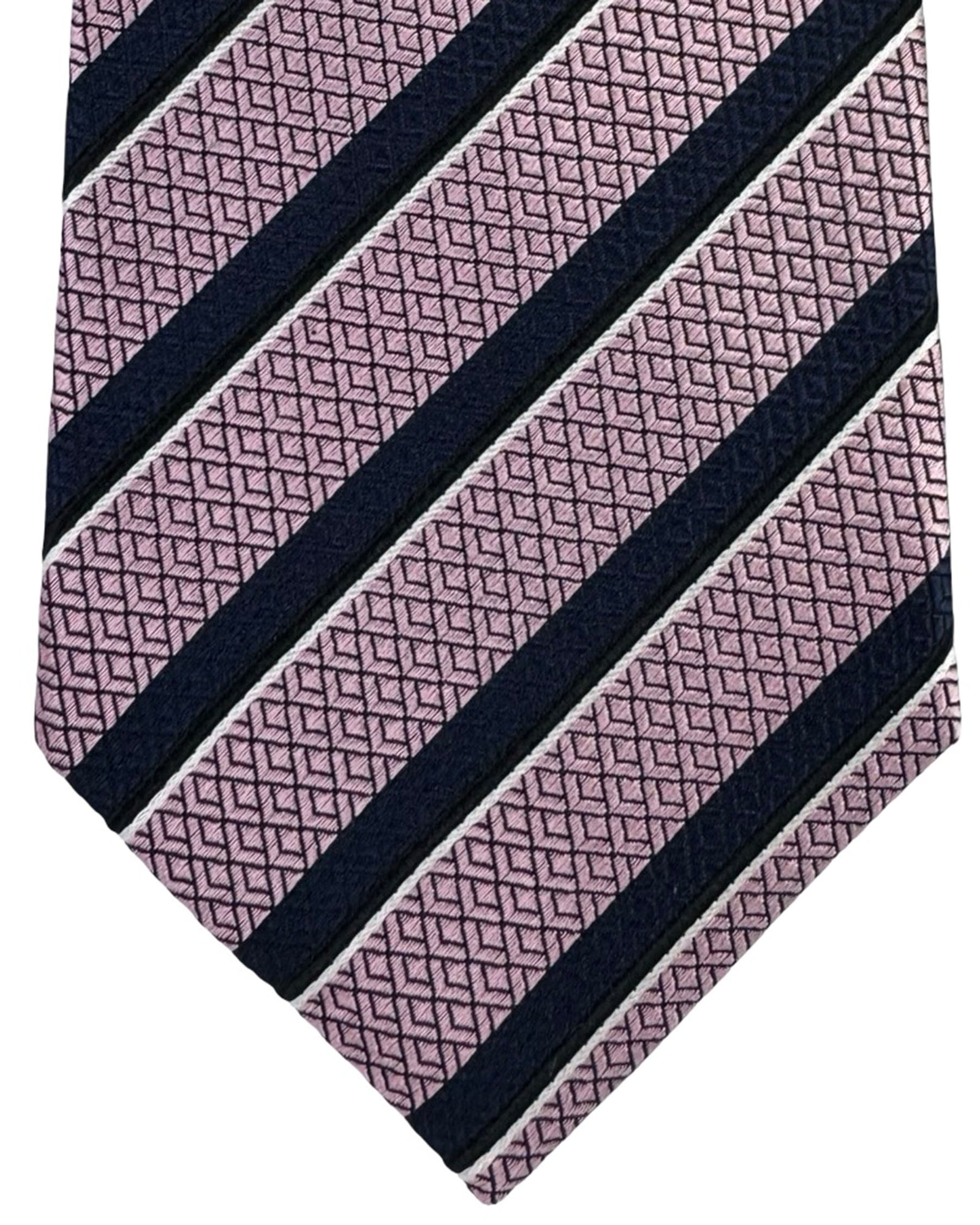 Battisti Sevenfold Tie Pink And Black Stripe Geometric