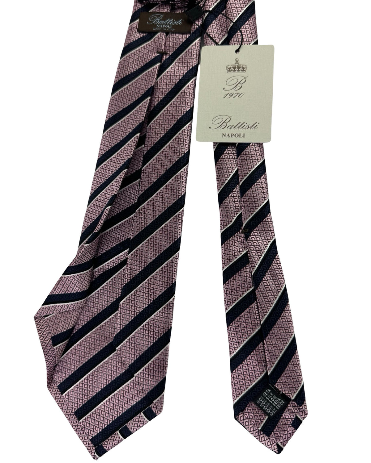 Battisti Sevenfold Tie Pink And Black Stripe Geometric