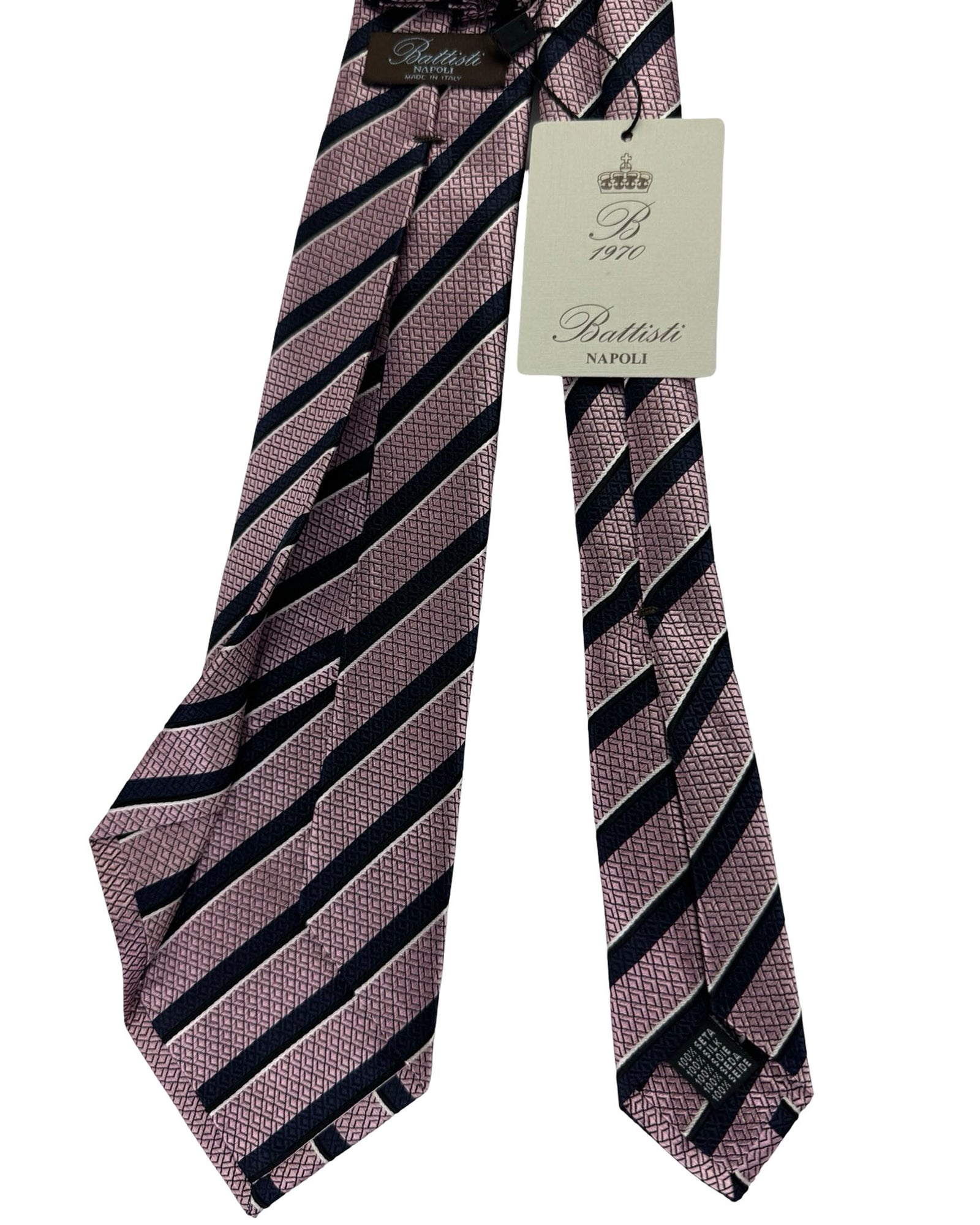 Battisti Sevenfold Tie Pink And Black Stripe Geometric
