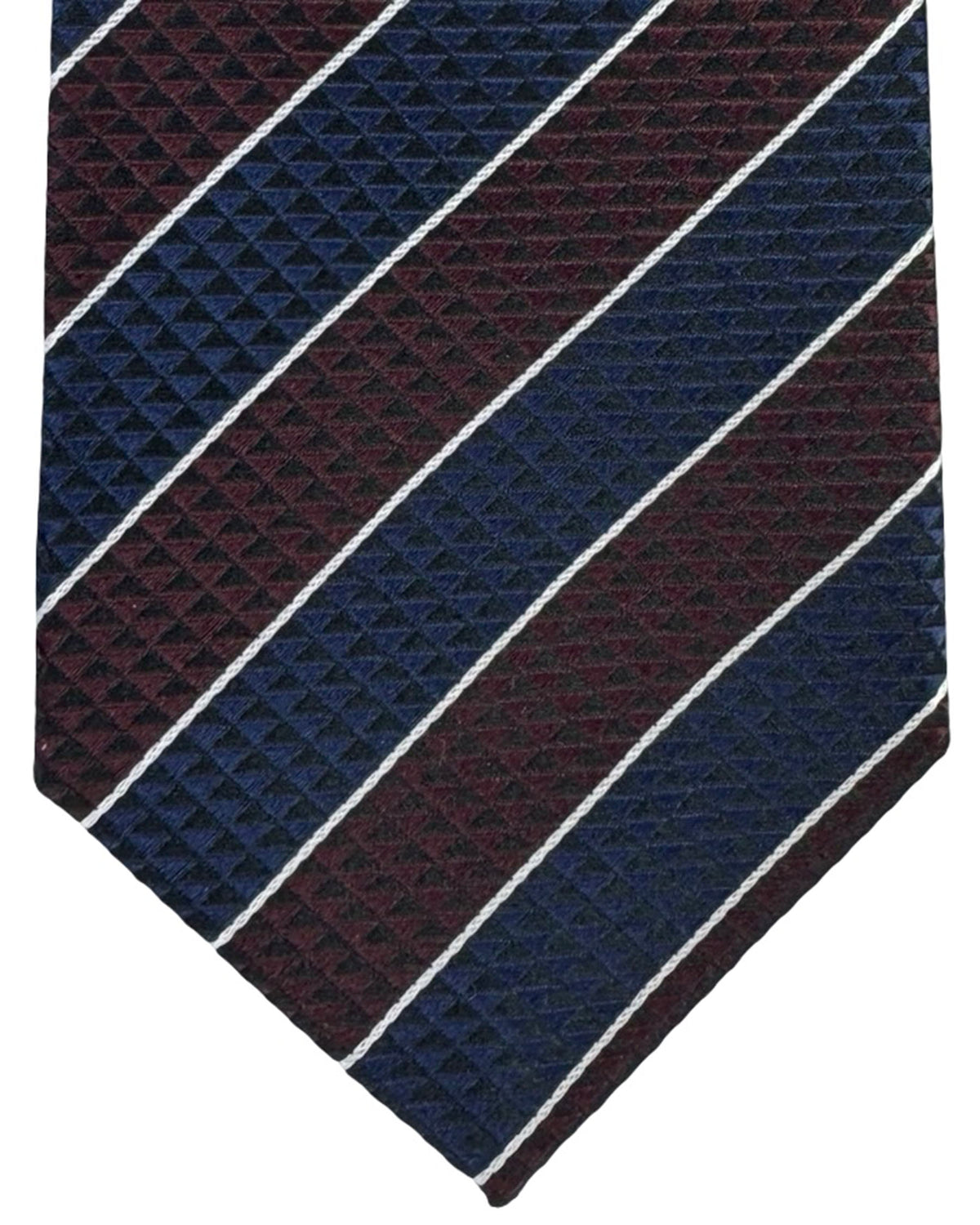 Battisti Sevenfold Tie Navy And Brown Stripe Geometric