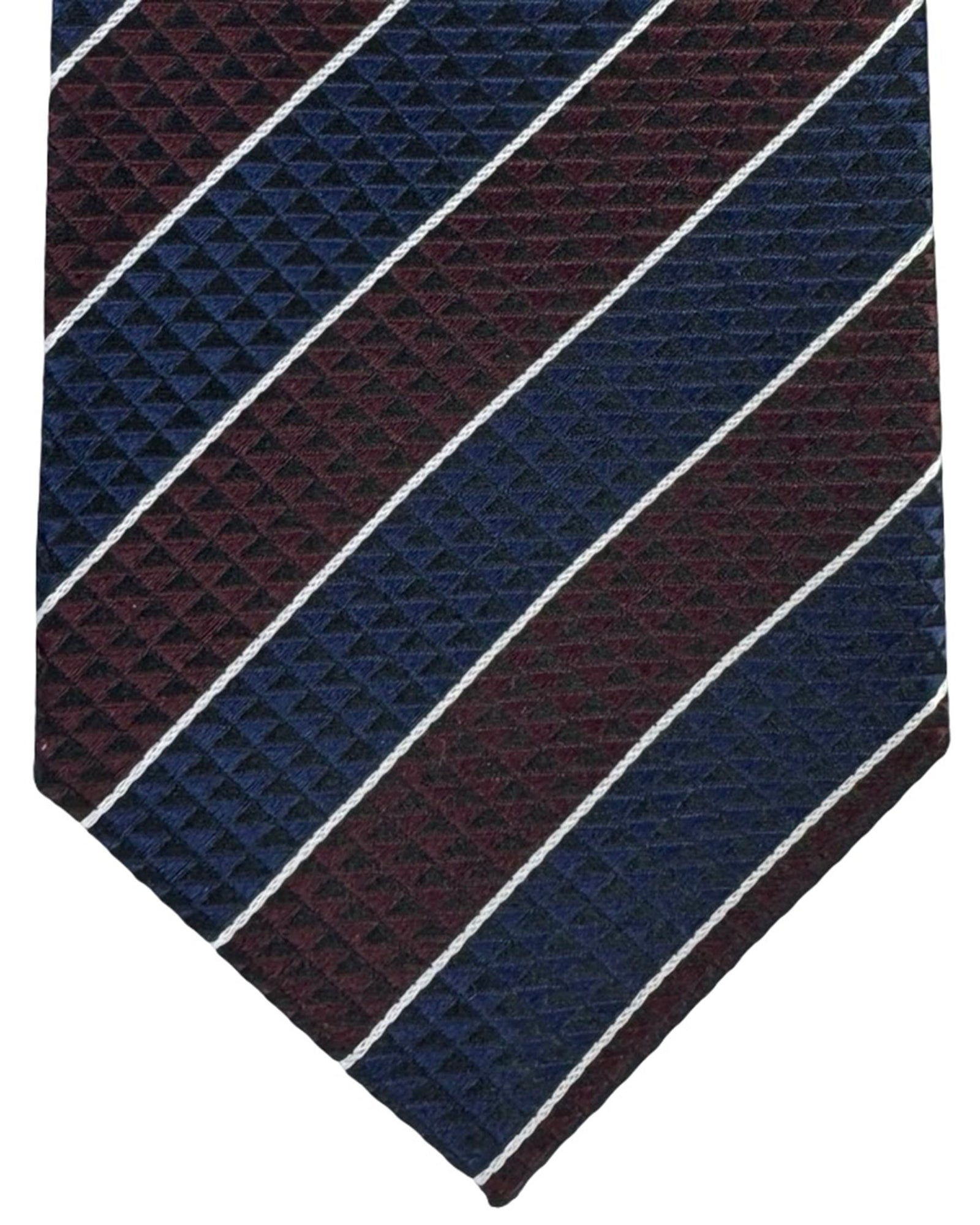 Battisti Sevenfold Tie Navy And Brown Stripe Geometric