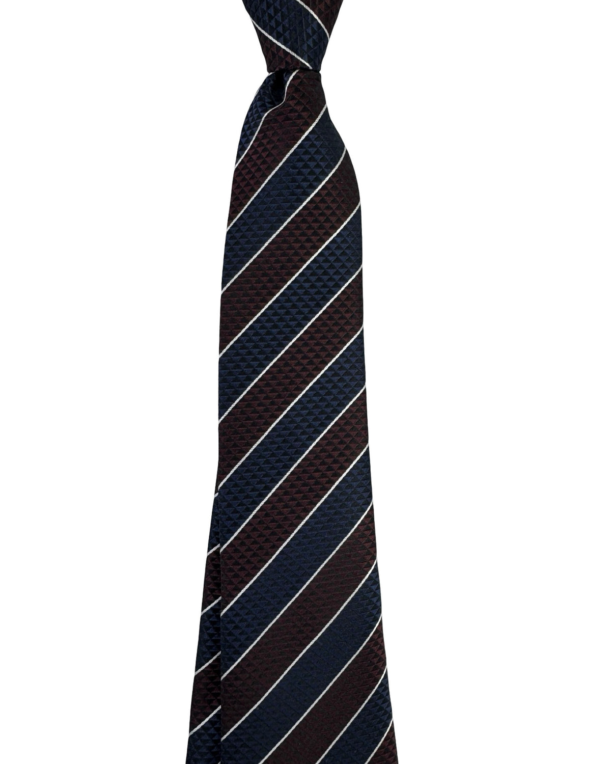 Battisti Sevenfold Tie Navy And Brown Stripe Geometric