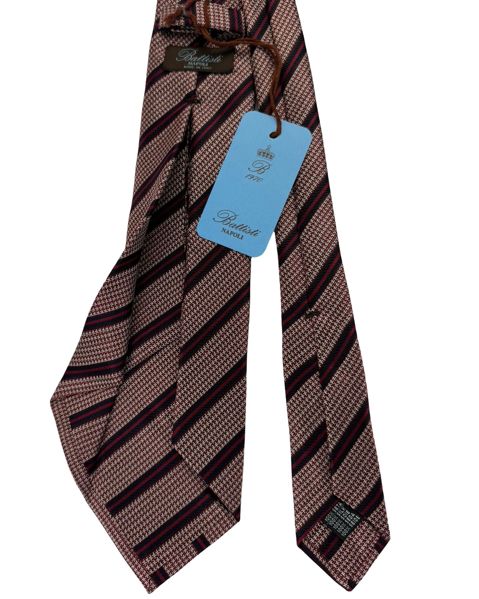 Battisti Sevenfold Tie Bordeaux And Navy Stripe Micro Pattern