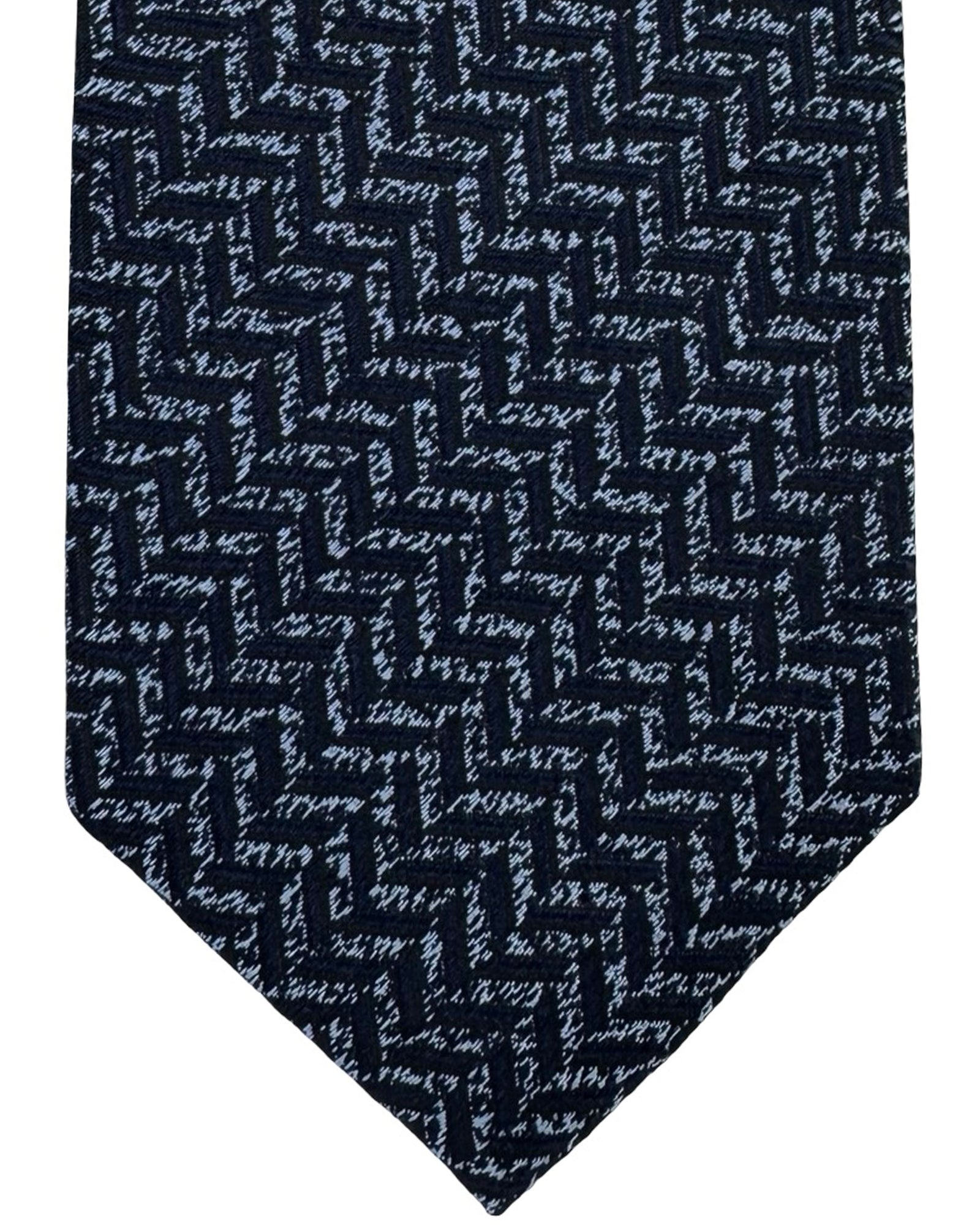 Battisti Sevenfold Tie Dark Blue Herringbone - Sartorial