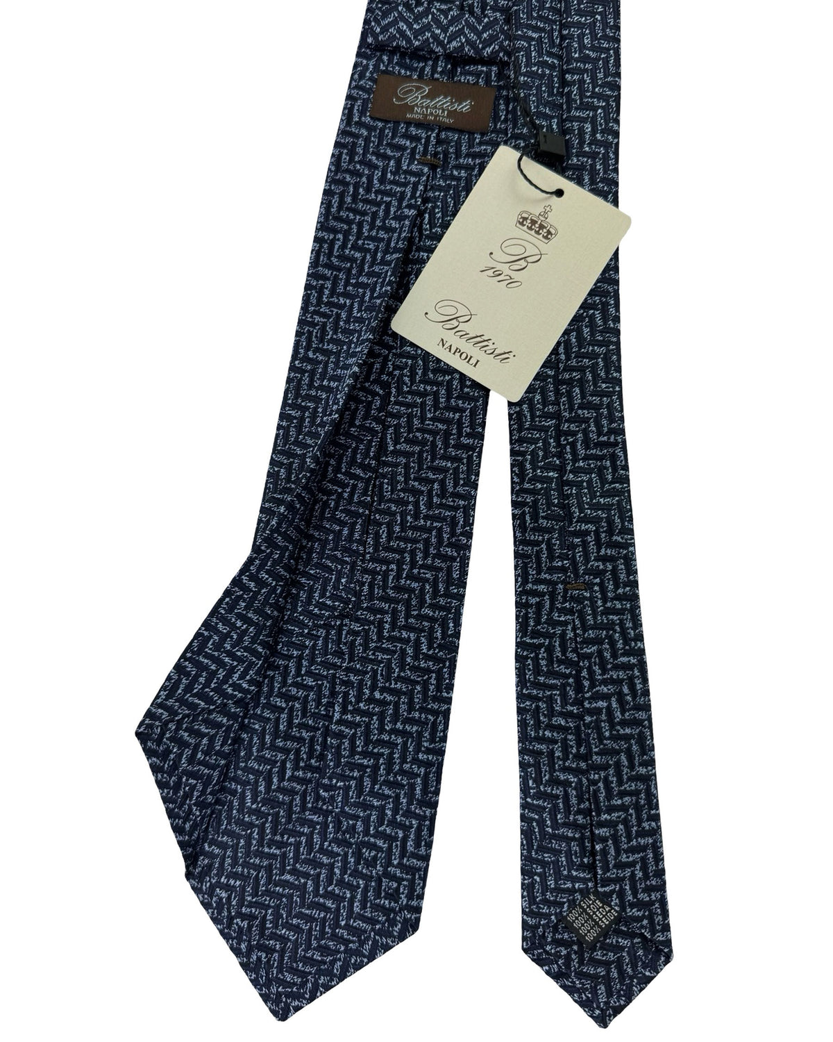 Battisti Sevenfold Tie Dark Blue Herringbone - Sartorial