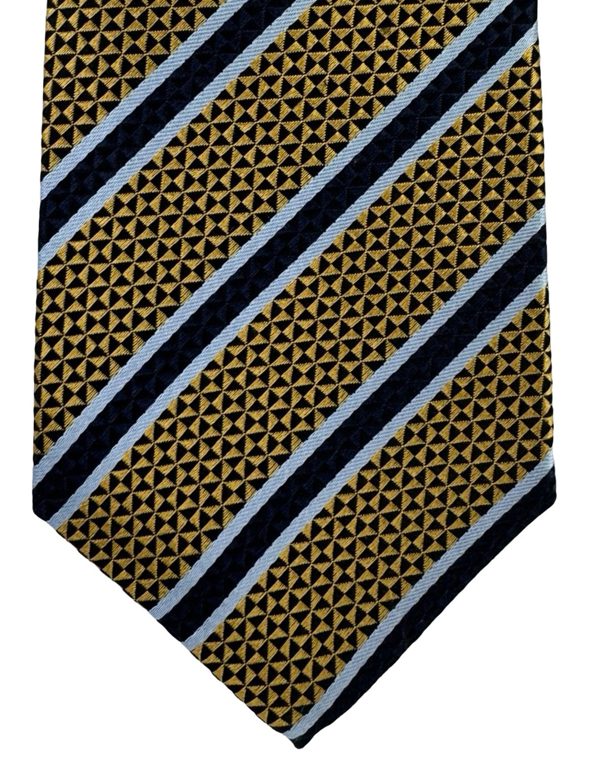 Battisti Sevenfold Tie Mustard Blue Pattern Stripes