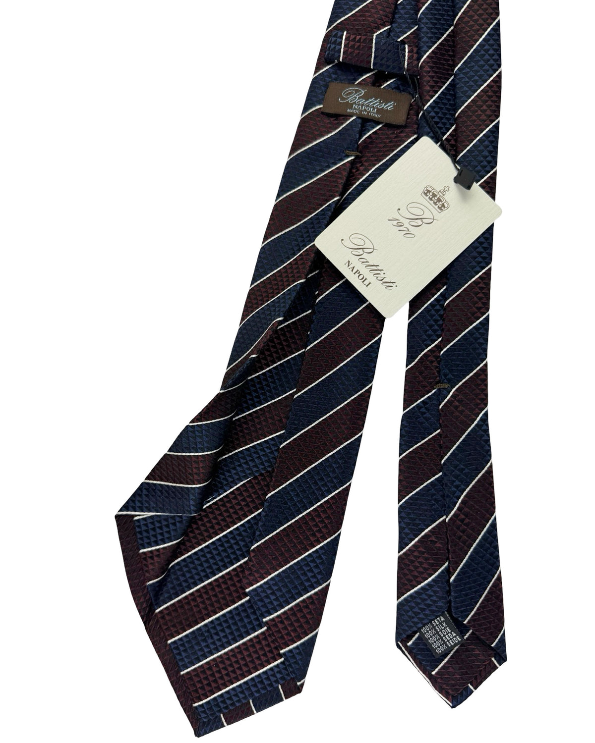Battisti Sevenfold Tie Brown Dark Blue Stripes - Hand Made In Italy