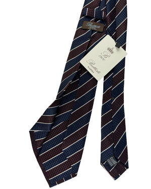 Battisti Sevenfold Tie Brown Dark Blue Stripes - Hand Made In Italy