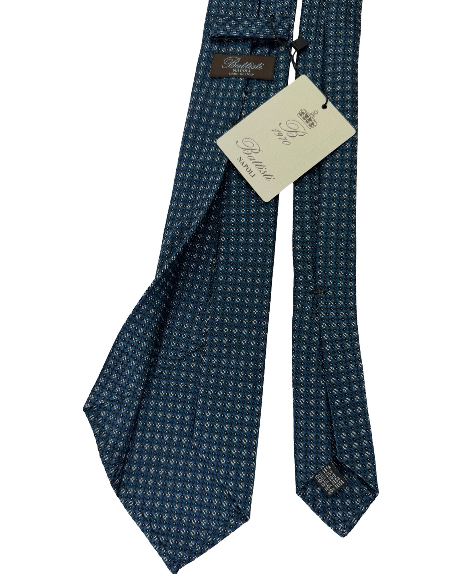 Battisti Sevenfold Tie Petrol Blue Geometric New