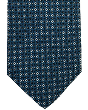 Battisti Sevenfold Tie Petrol Blue Geometric New