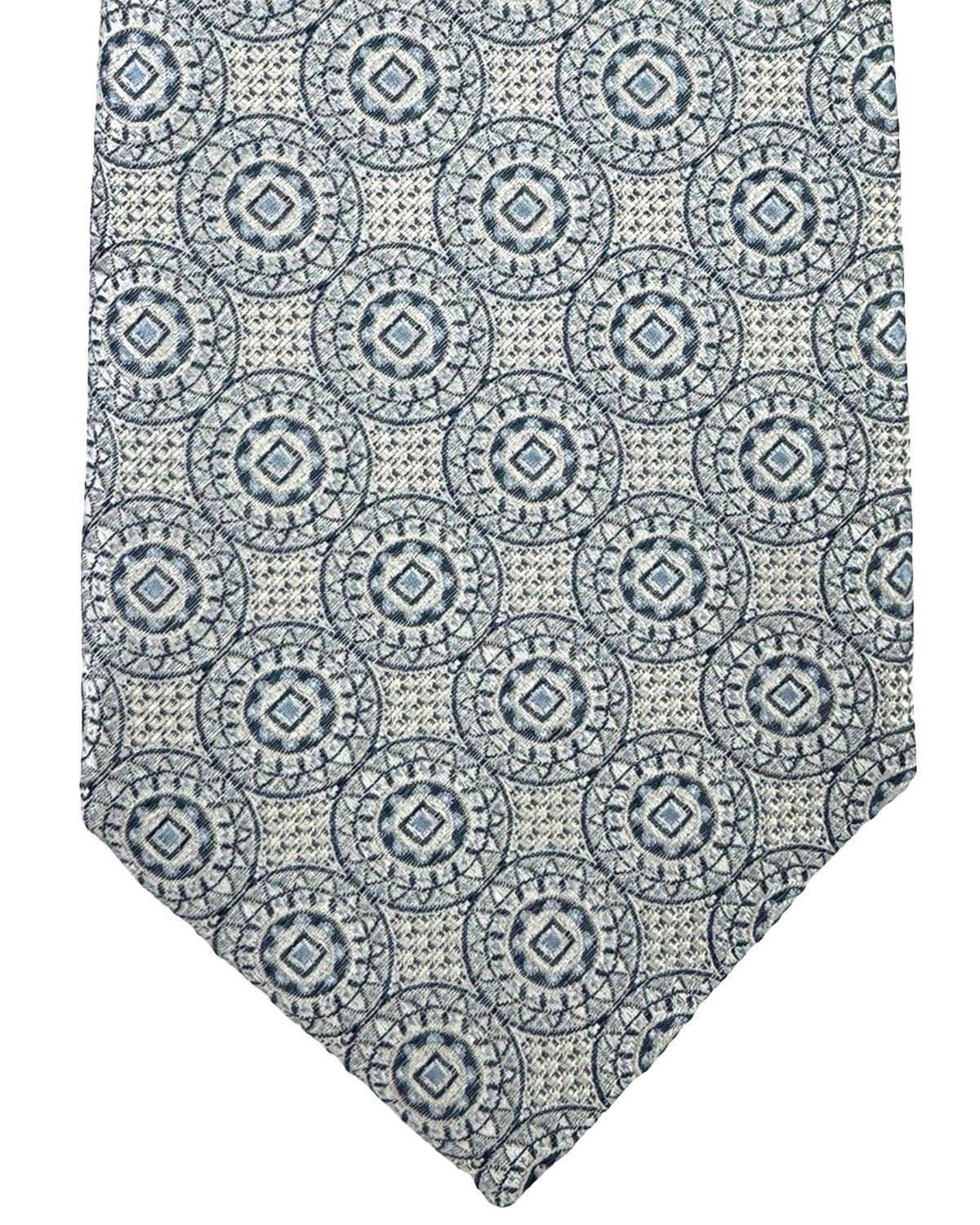 Battisti Sevenfold Tie Gray Silver Medallion