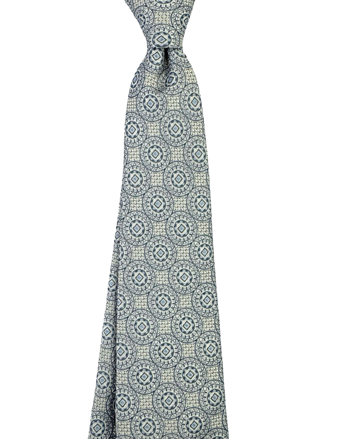 Battisti Sevenfold Tie Gray Silver Medallion