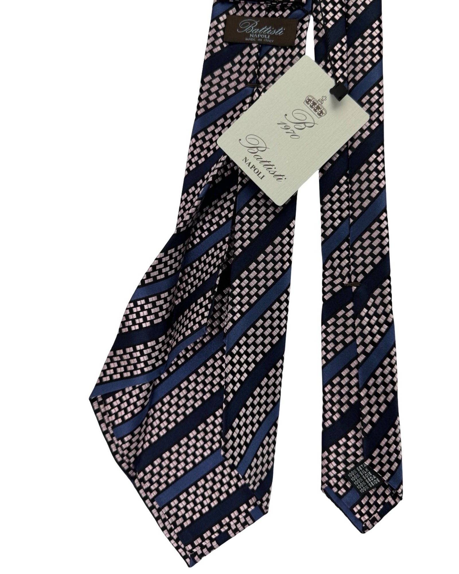 Battisti Sevenfold Tie Midnight Blue Textured Stripes