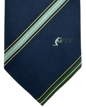 Battistoni Silk Tie Dark Blue Green Stripes Design CYBER MONDAY SALE