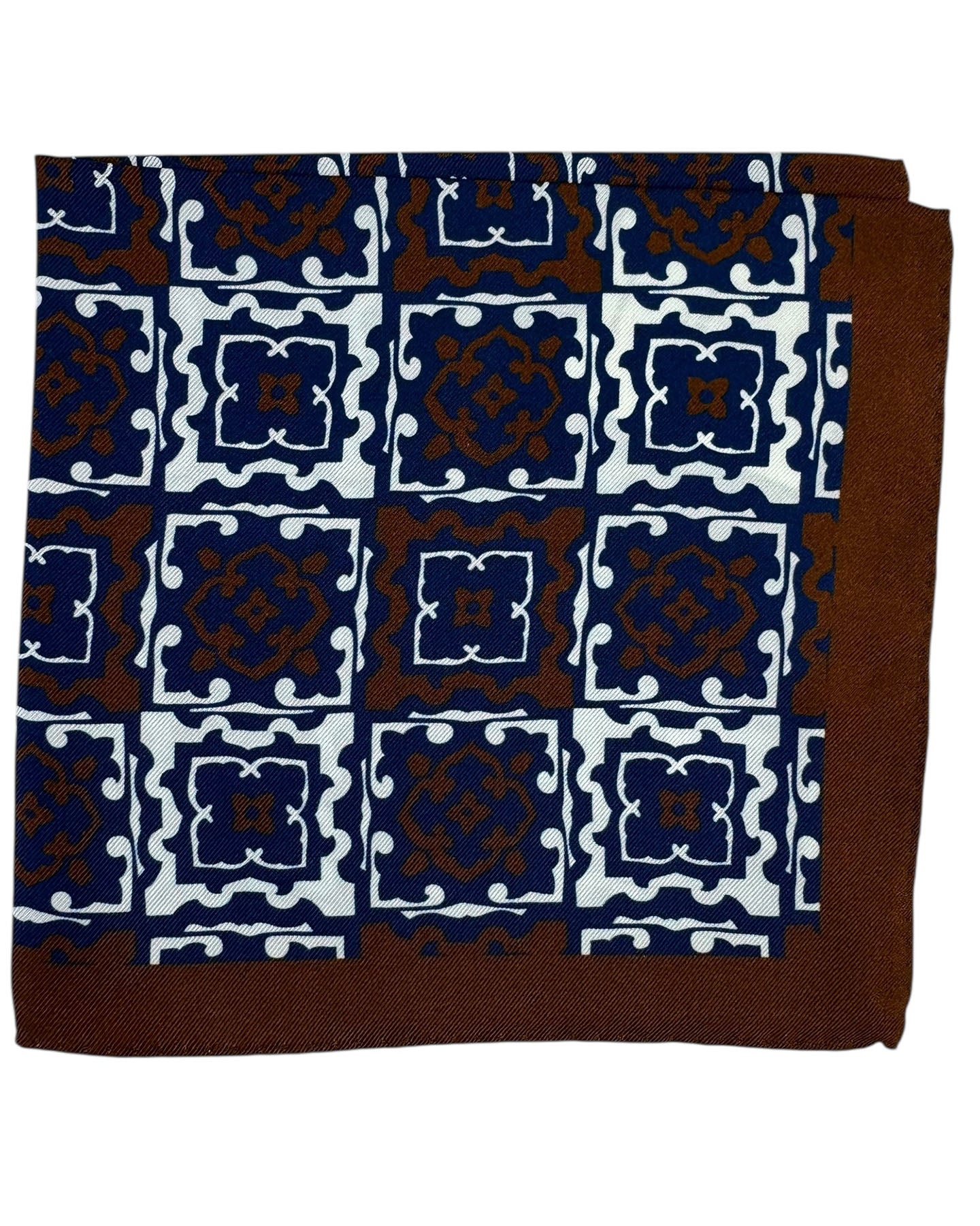 Luigi Borrelli Pocket Square Navy Brown White