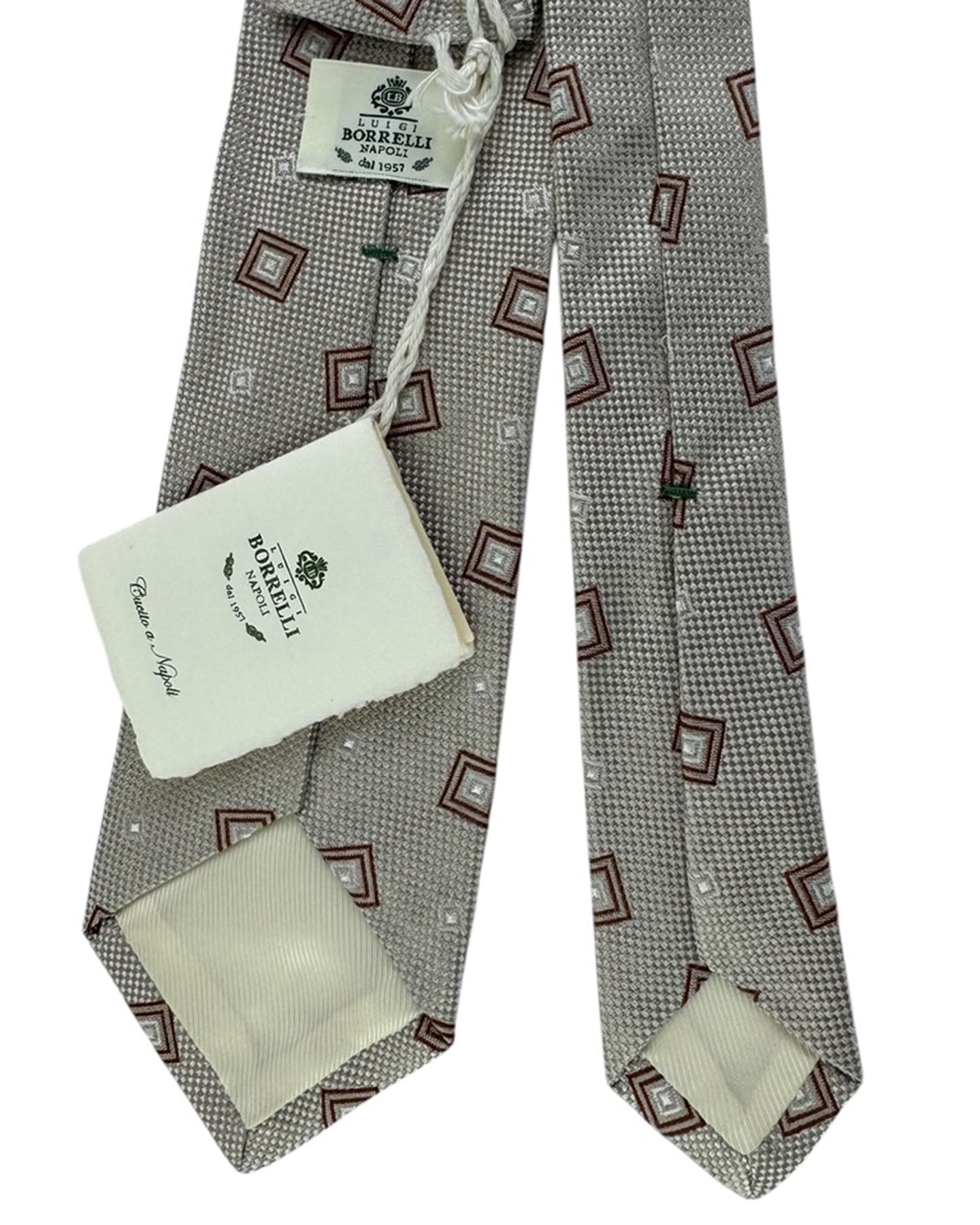 Luigi Borrelli Tie Gray Brown Geometric Squares