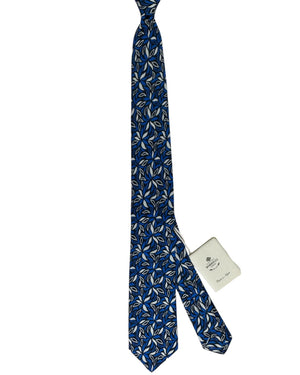 Luigi Borrelli Tie Navy Blue With Blue White Leaf Burst