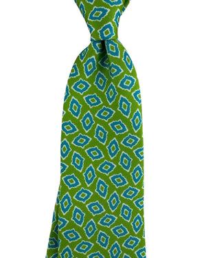 Luigi Borrelli Tie Bright Green Aqua Blue Abstract Diamond Pattern