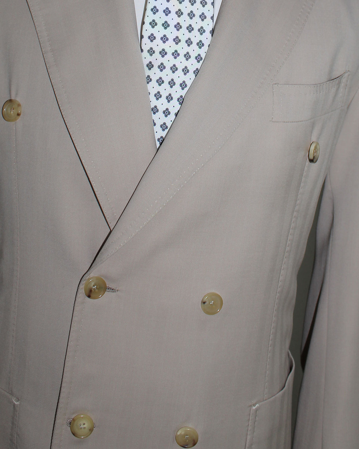 Borrelli Suit Beige Double Breasted Peak Lapel 