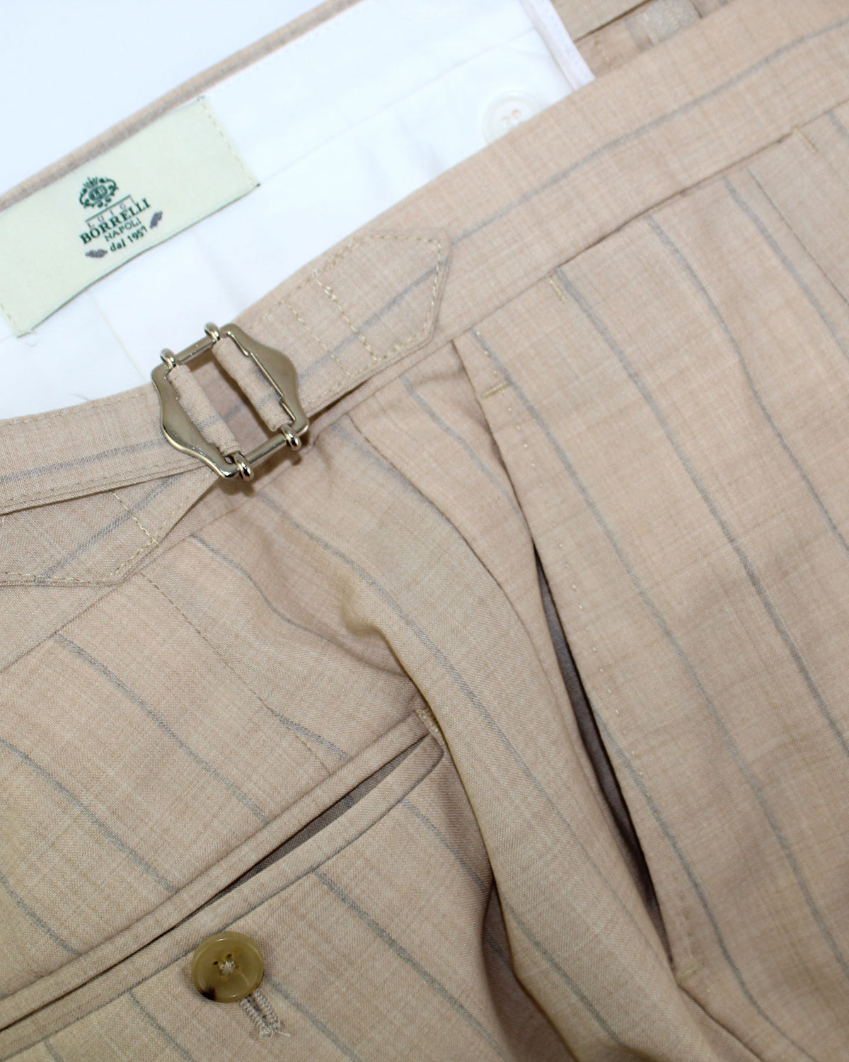 Luigi Borrelli Suit Beige Stripes Wool Silk EU 50 / US 40