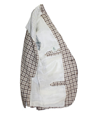 Luigi Borrelli Sport Coat White Brown Check Cotton Wool EU 50/ US 40