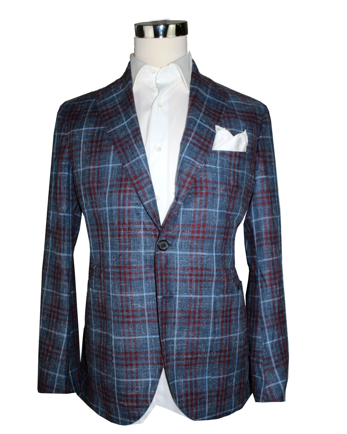 Luigi Borrelli Sport Coat Midnight Blue Maroon Plaid EU 48/ US 38 Royal Collection