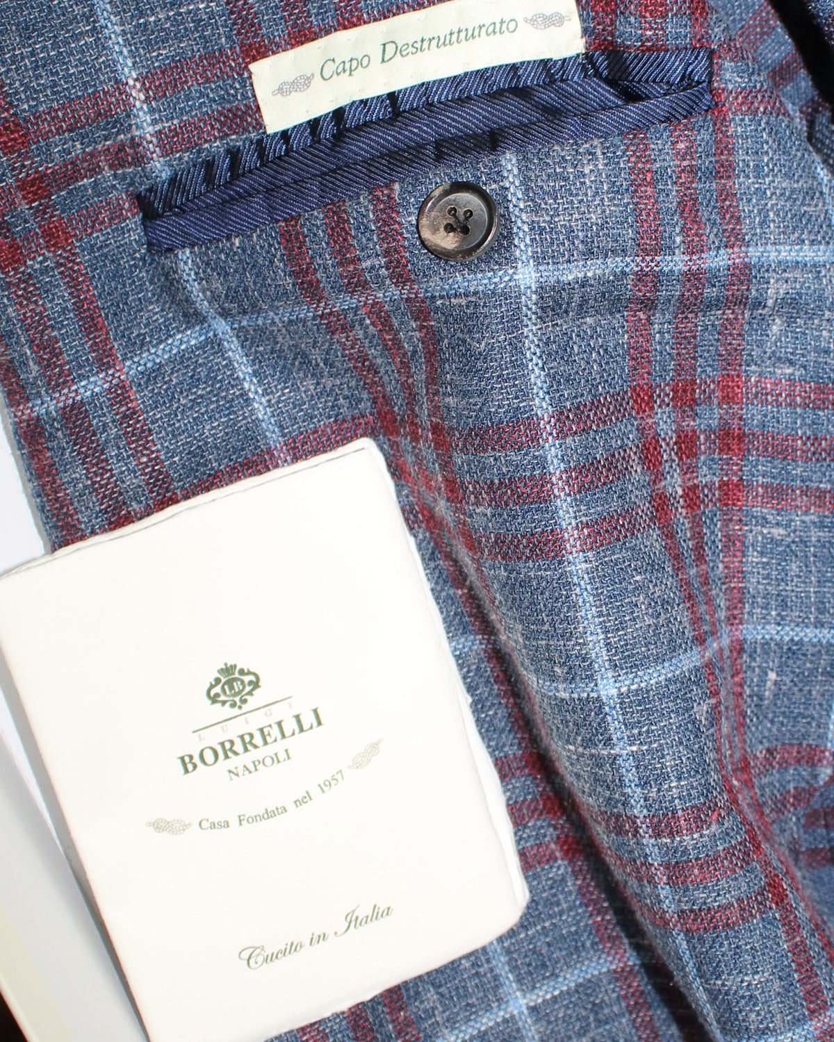 Luigi Borrelli Sport Coat Midnight Blue Maroon Plaid Royal Collection