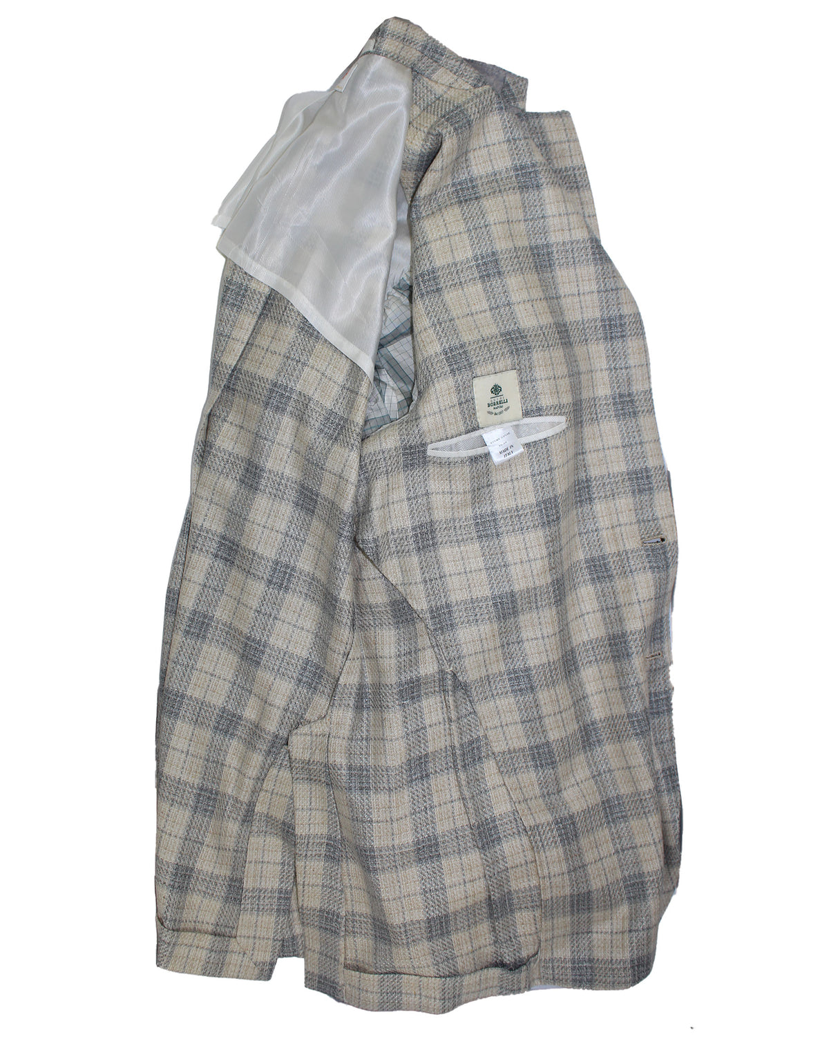 Luigi Borrelli Coat Gray Check Plaid - Wool Silk EU 48 / US 38