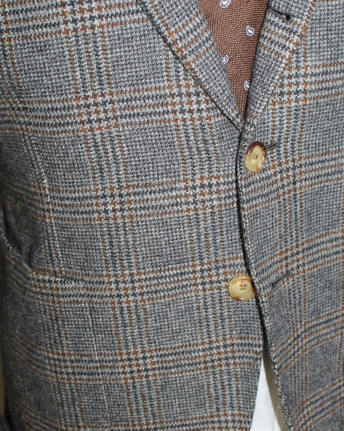 Borrelli Cashmere Sport Coat Gray Brown Plaid 