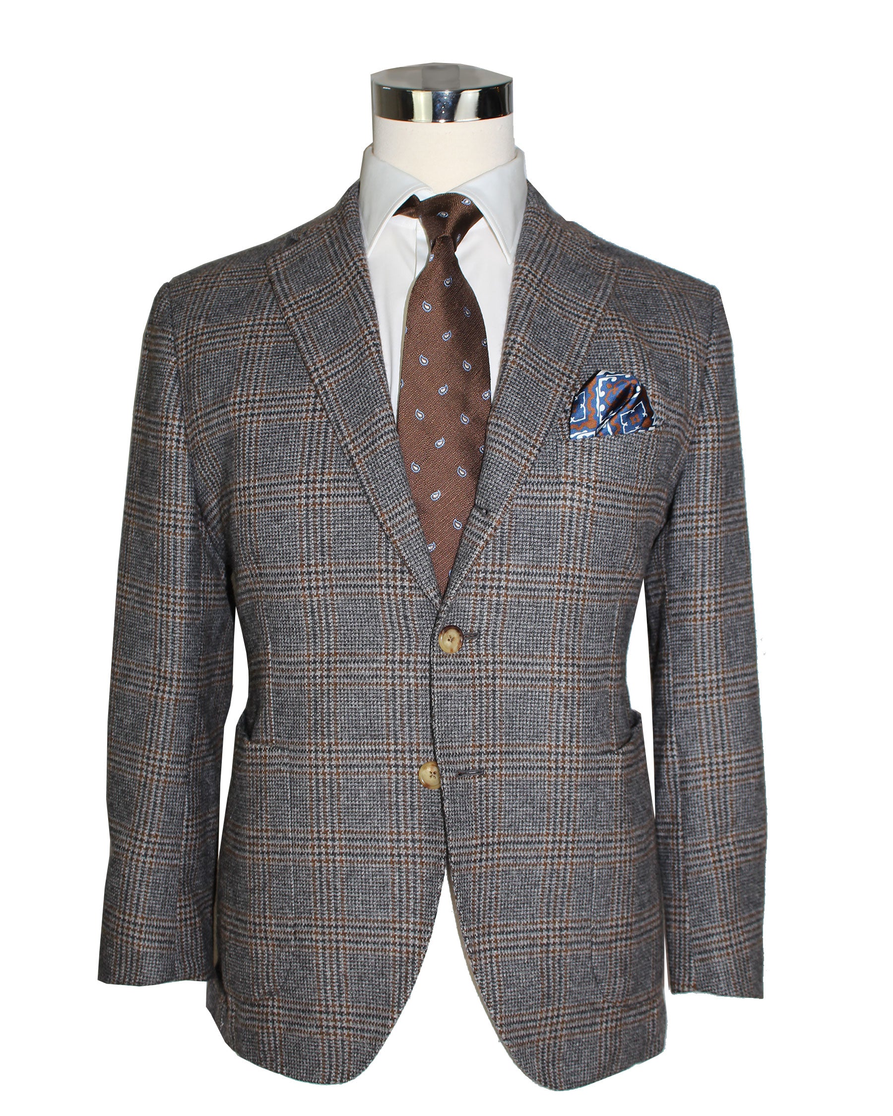 Luigi Borrelli Cashmere Sport Coat Gray Brown Plaid 