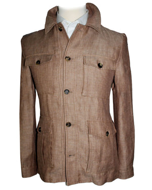 Luigi Borrelli Coat Brown Gray Wool Linen 