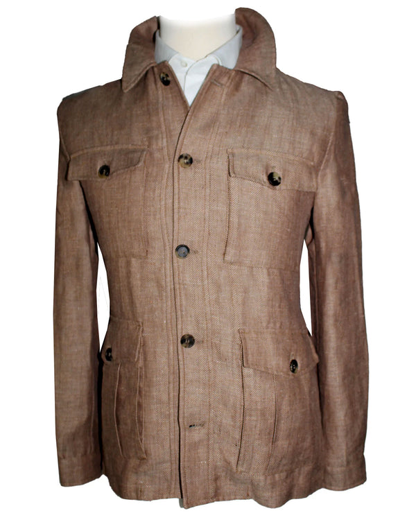 Luigi Borrelli Coat Brown Gray Wool Linen EU 48 / US 38 - Tie Deals