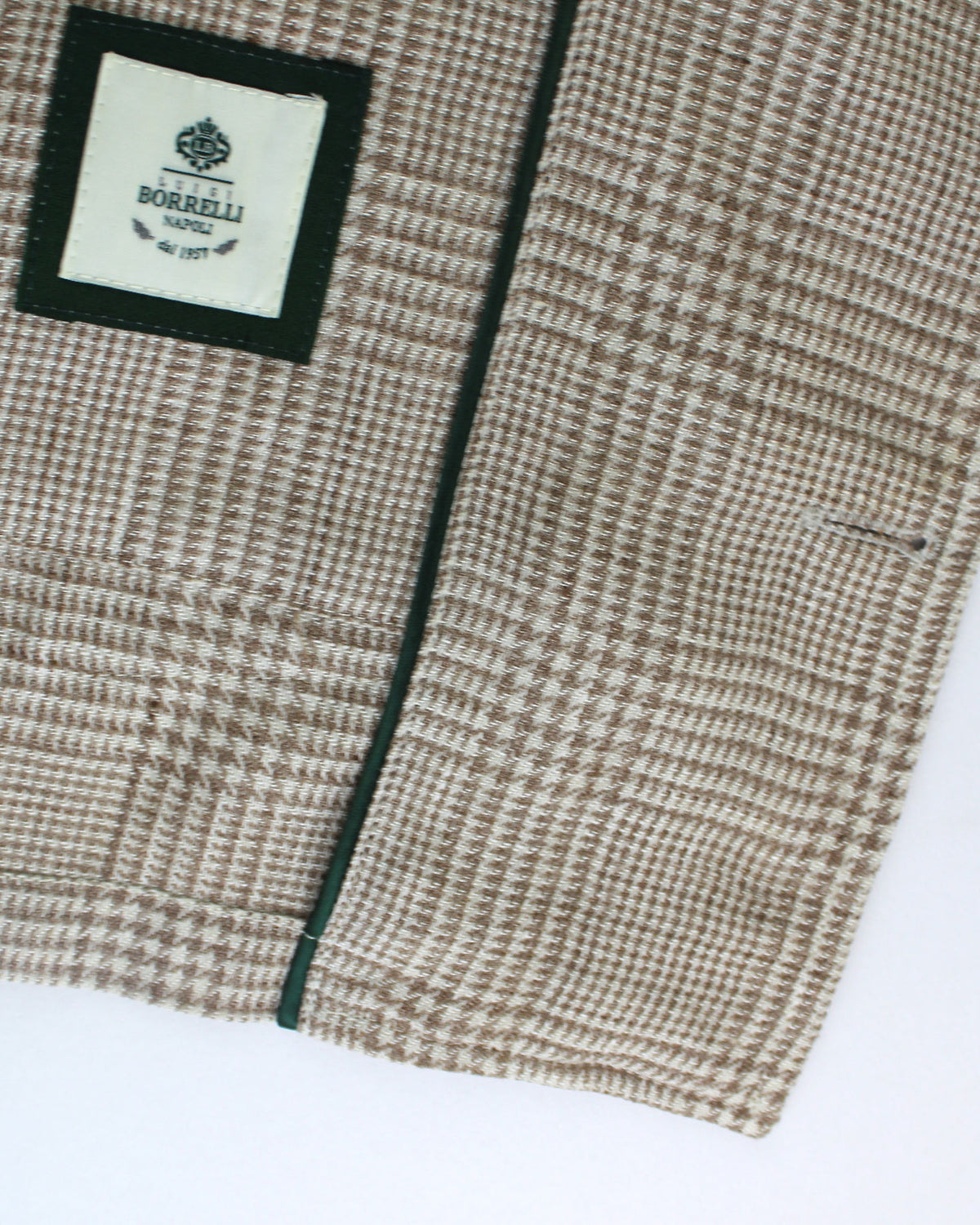 Luigi Borrelli Coat Taupe-Gray Glen Check Wool Linen EU 46 / US 36