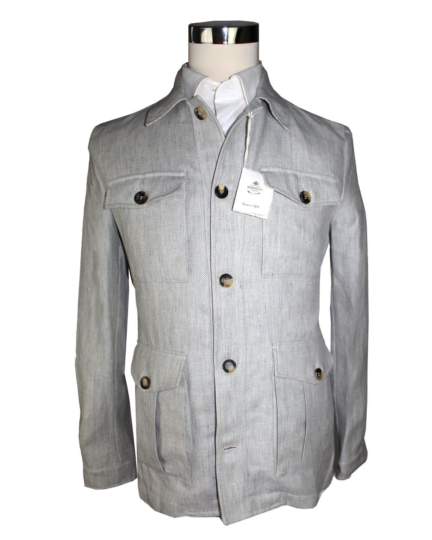 Luigi Borrelli Coat Light Gray Wool Linen 