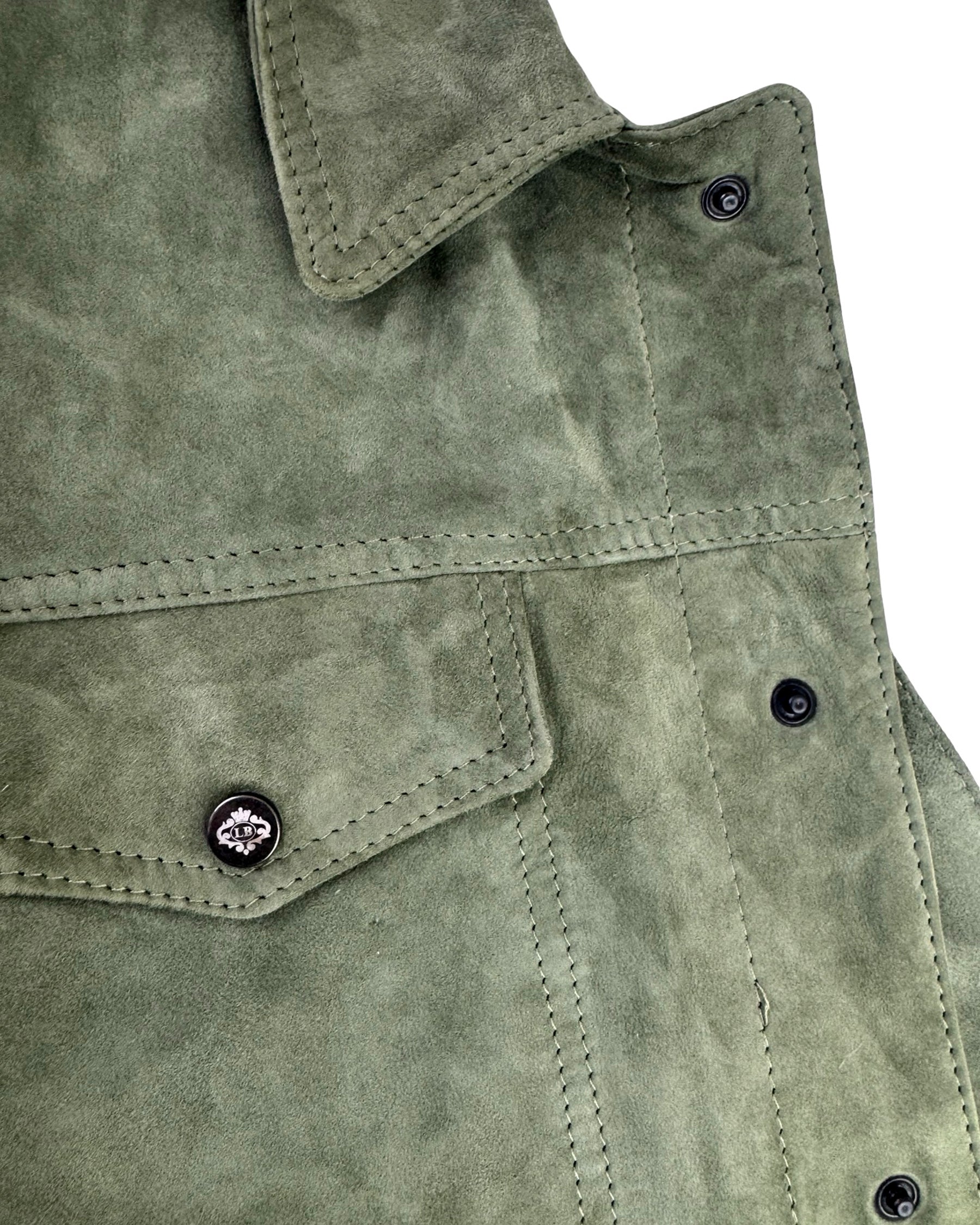 Luigi Borrelli Suede Leather Jacket Green EU 50 / US 40 SALE - Tie 