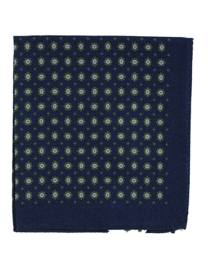 Luigi Borrelli Wool Pocket Square Navy Blue Green