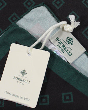 Luigi Borrelli Silk Pocket Square Black Green