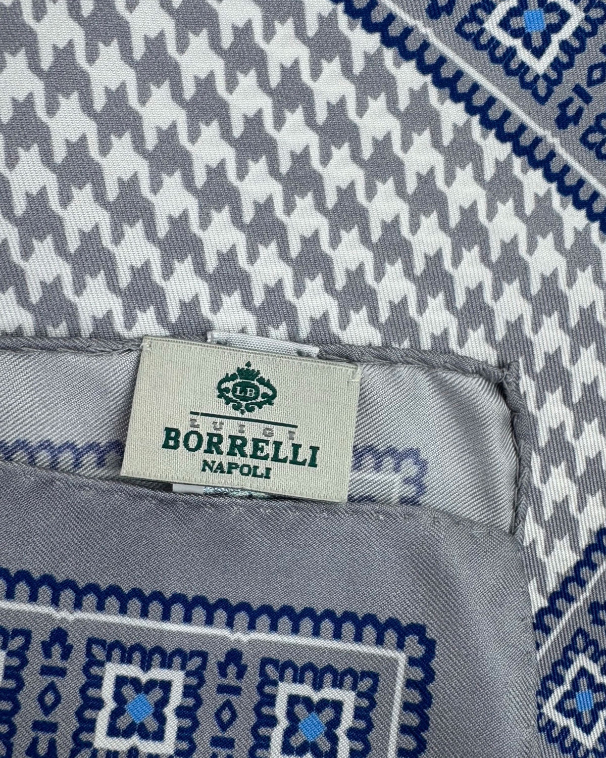 Luigi Borrelli Silk Pocket Square Gray Houndstooth
